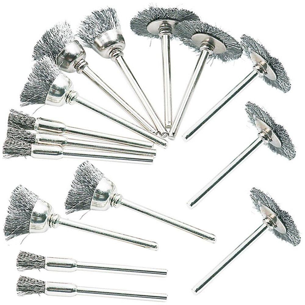 15Pcs/set Mini Grinding Accessories Wire Wheel Brushes T-shaped Brush Grinder Rotary Polishing Tools