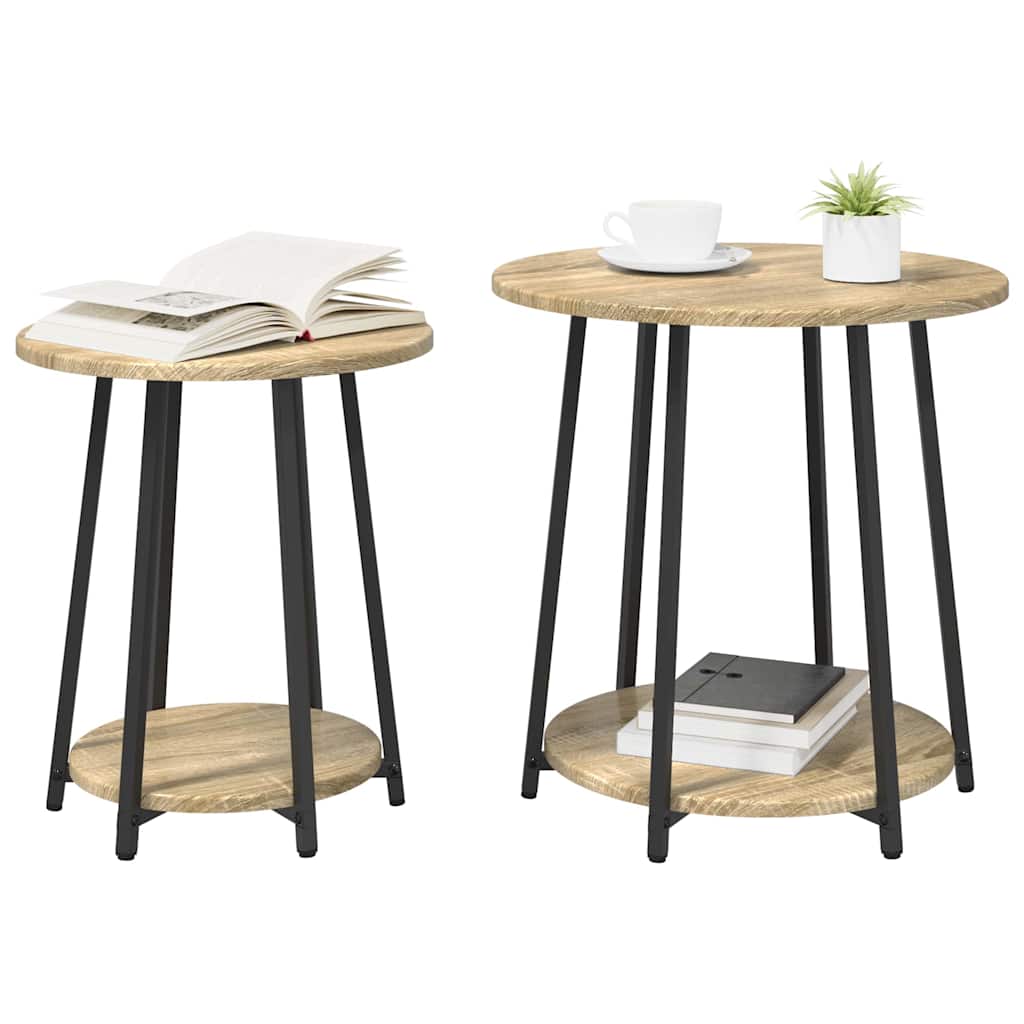 Side Table Set with Shelf 2 pcs Sonoma Oak and Black Brown