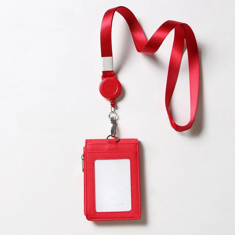 Retractable Neck Strap Lanyards Bank Card Cover Name Badge Holder Business Zipper Card Case Wallet Work Card Holder Case