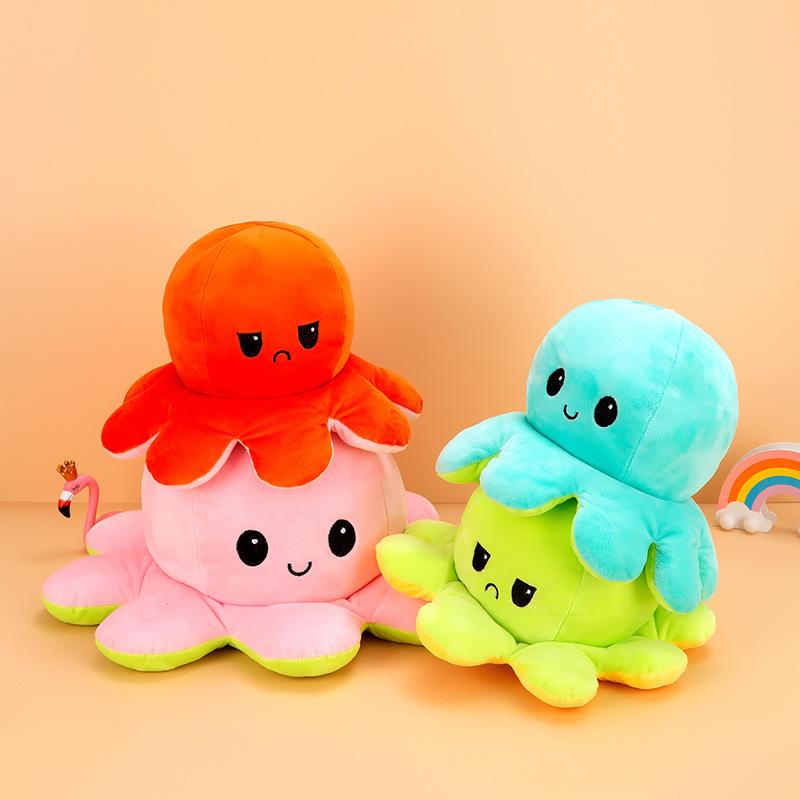 Cute Flipped Little Octopus Plush Toy Face-changing Expression Double-sided Octopus Aquarium Souvenir