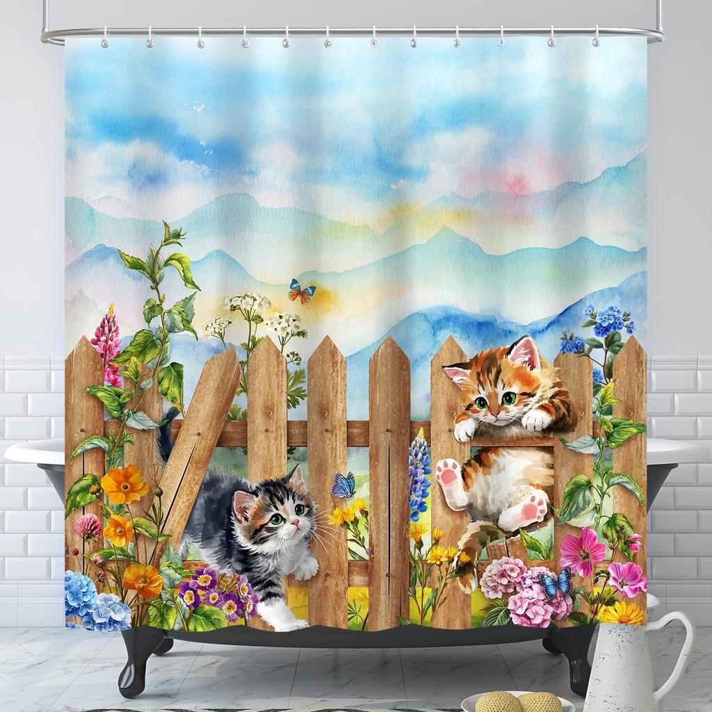 Pastel Watercolor Floral Shower Curtain, Hummingbird & Lily Print, Waterproof Fabric for Bathroom, Soft Nature-Inspired Decor