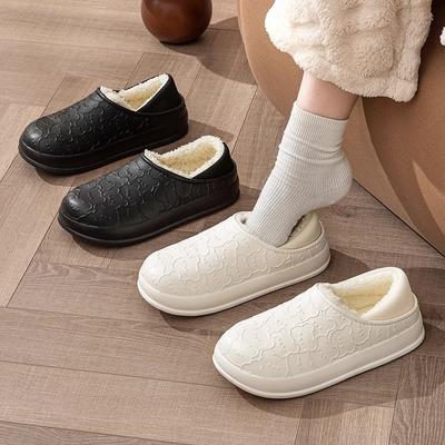 Зимние хлопковые тапочки женские пара домашние для помещений и улицы водонепроницаемые с закрытым носком велюровые нескользящие на толстой подошве шерстяные тапочки