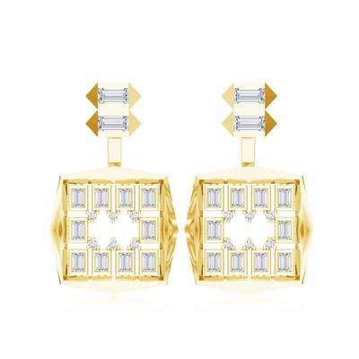 Игривые и задорные серьги-подвески из позолоченного серебра 925 пробы «внутри-снаружи» с муассанитами цвета D для женщин