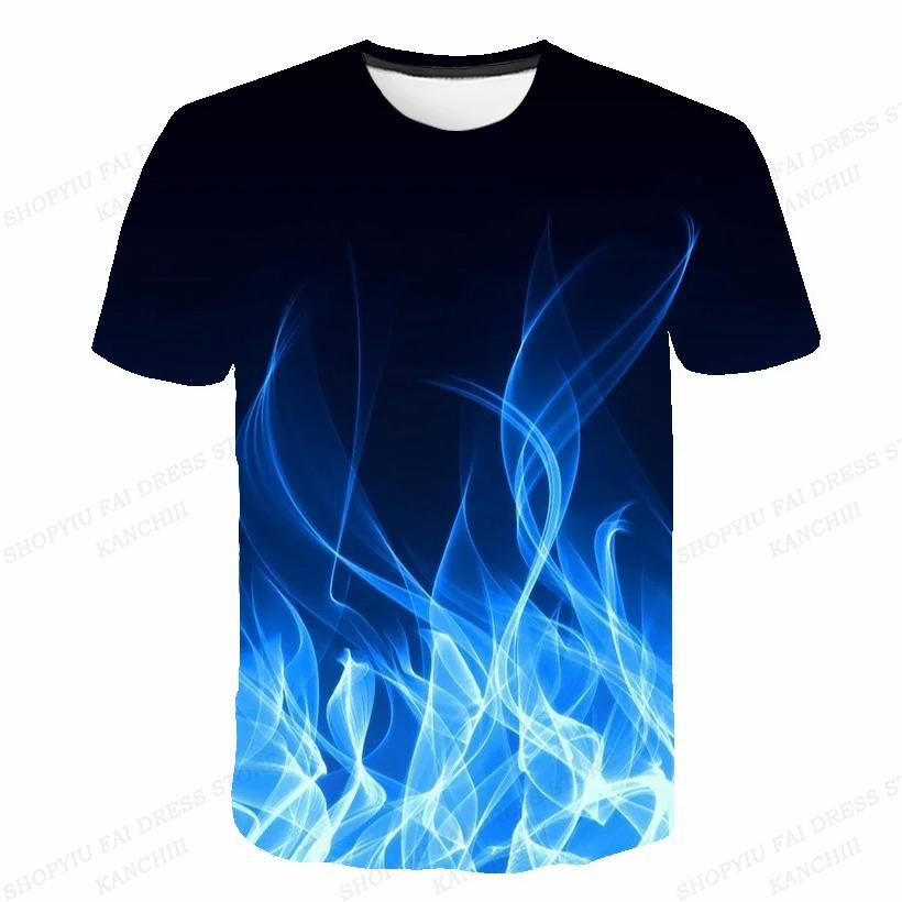 Summer Men's Flame 3D Printed T-shirt Men's Fashionable Short Sleeved Hip-hop Top
