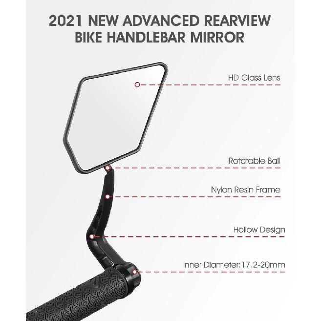 WEST BIKING Enlarged Bike Rearview Mirror Adjustable Wide Range Back Sight Reflector Scooter E-Bike Bicycle Handlebar Mirror