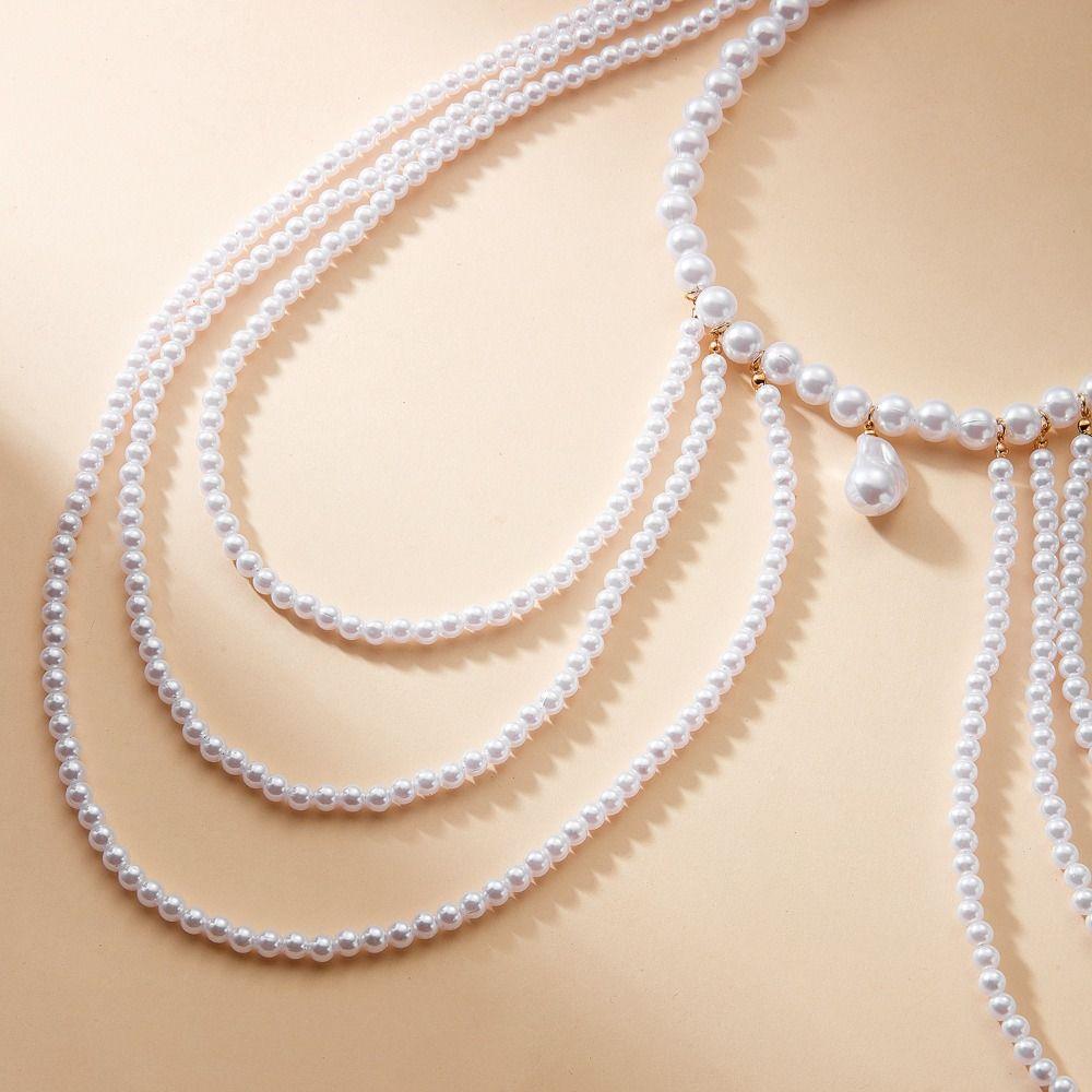 Multi Layer Imitation Pearl Shoulder Chain Gold Chain Shoulder Body Chain  Fashion Events