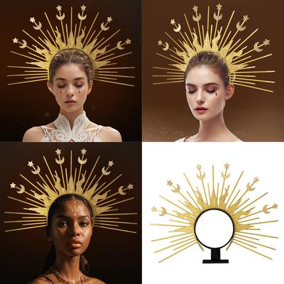 Элегантная повязка на голову Radiance Crown, луна, звезда, барочные тиары, повязка на голову, женские аксессуары для костюмов для косплея, церковная повязка на голову