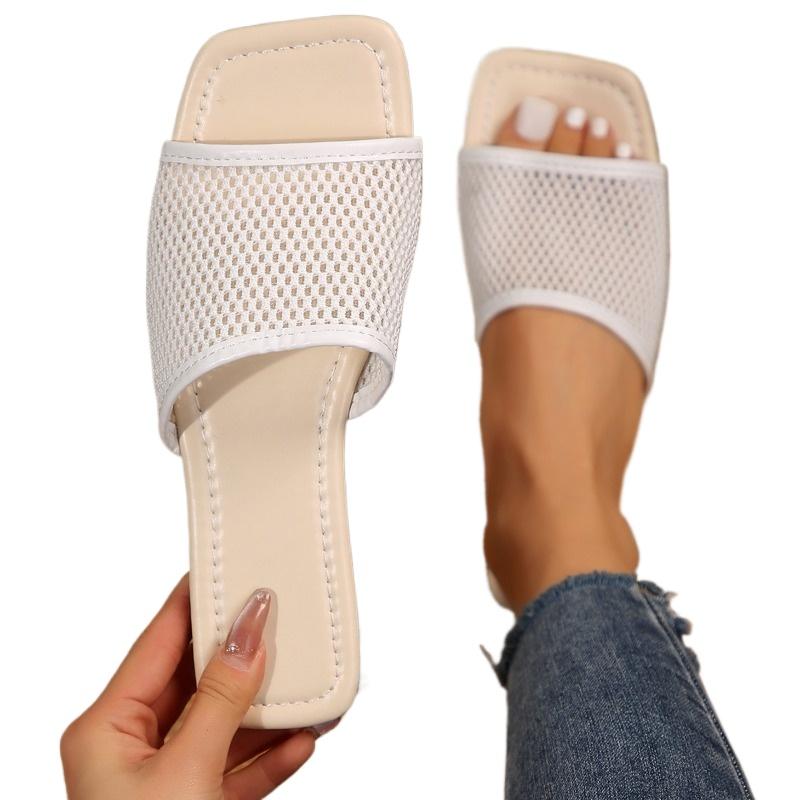 2024 Summer Hot Selling Women's Shoes Fashion Solid Color Open Toe Women's Flat Shoes Large Size Casual Mesh Beach Shoes