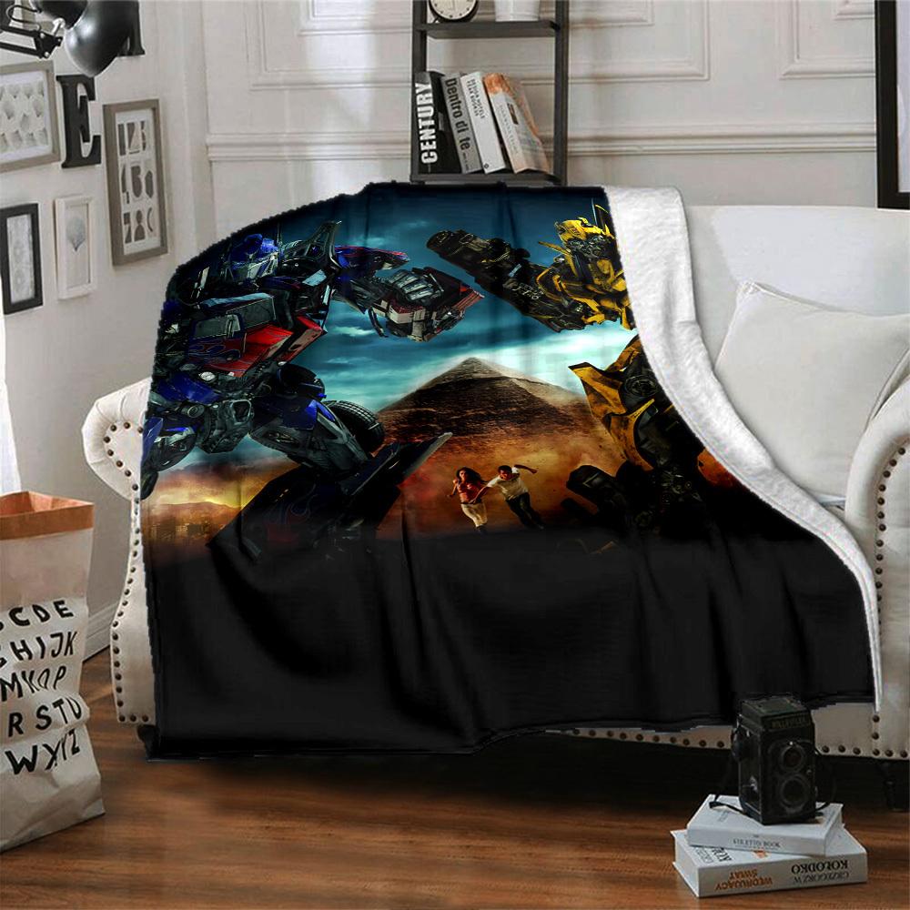 1pc Bumblebee Autobot Digital Printed Flannel Blanket, Super Soft Plush Fleece Bed Cover, Multipurpose Four Seasons Hypoallergenic Quilt for