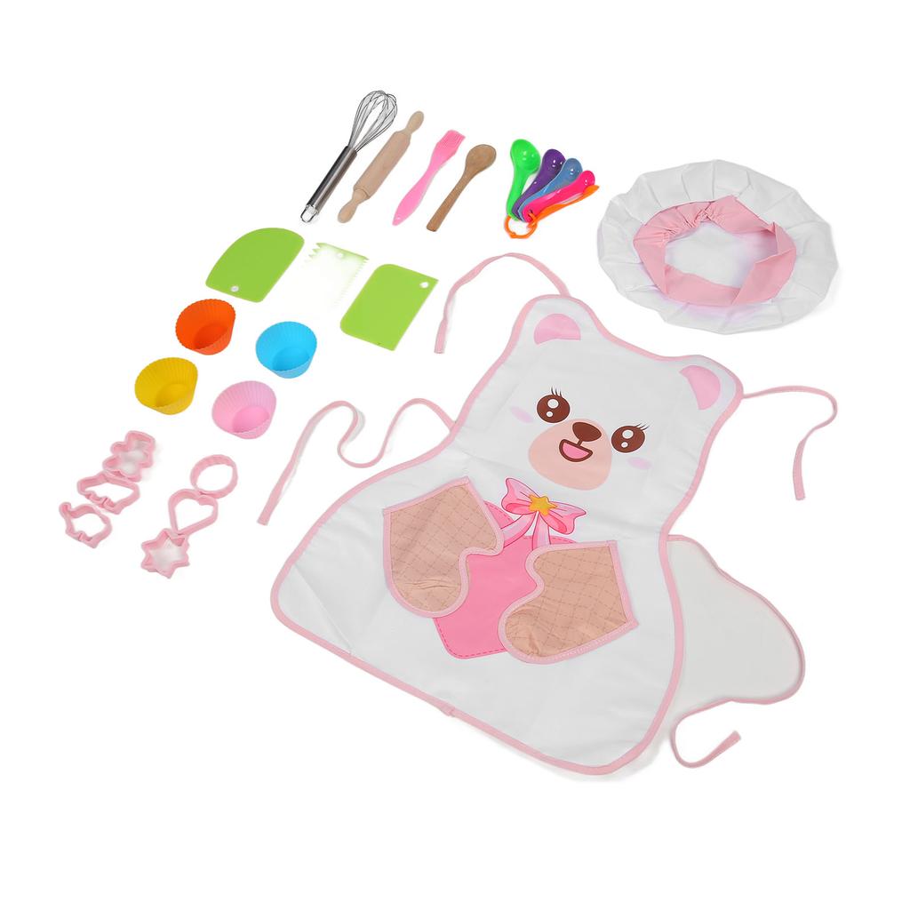 Детский набор для выпечки с фартуком, шапочкой, скалкой, деревянной ложкой, щеткой, набор для выпечки, кухонный набор для малышей