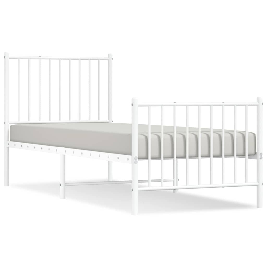 Metal Bed Frame with Headboard and Footboard White 80 x 200 cm