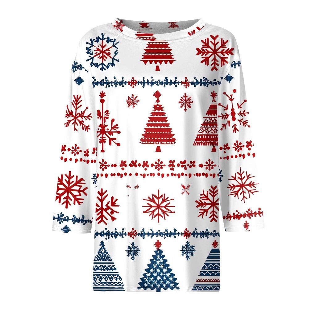 Women's T Shirt Christmas Print 3/4 Sleeve Daily Weekend Fashion Basic Round Neck Regular Top