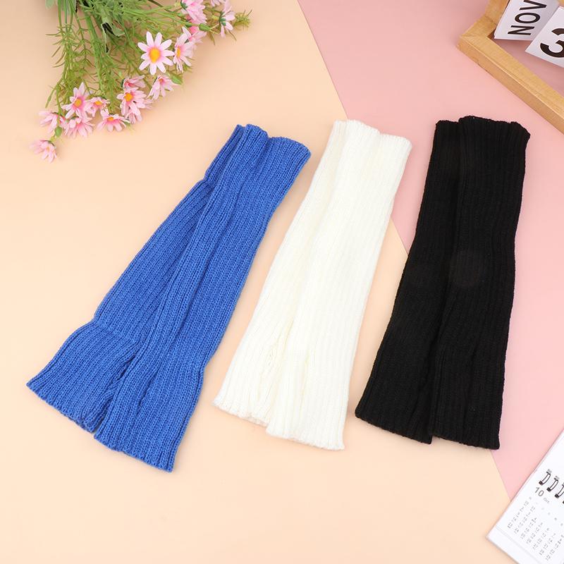 Женские вязаные теплые длинные перчатки без пальцев, зимние варежки с однотонными рукавами и рукавами, повседневная мягкая одежда для девочек, перчатки в стиле панк