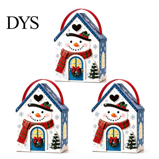 Reusable Holiday Gift Packaging Christmas House Box with Handle, 3D Gingerbread/Santa Claus/Tree/Snowflake Candy Snack Containers for Parties