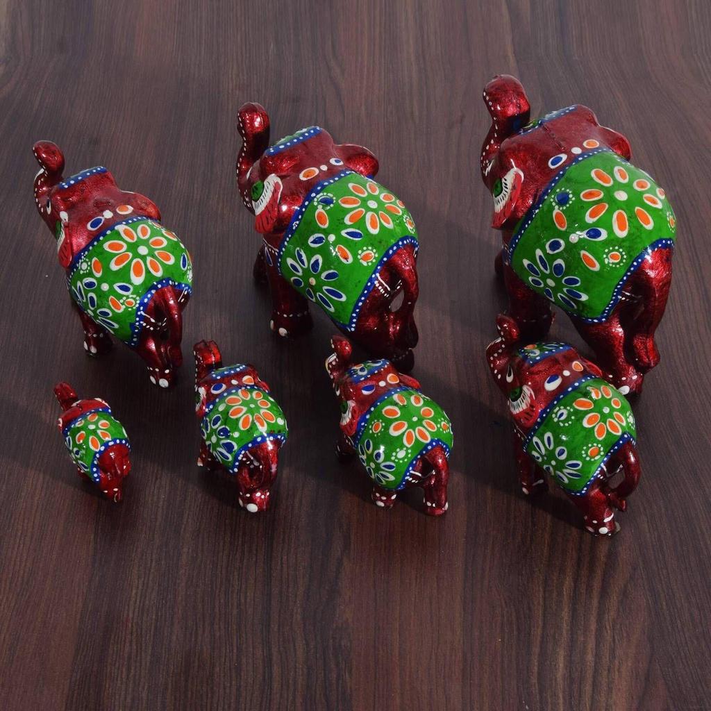 Elephant Sequence 7 Pieces Kanha Ji Pooja Room & Gifted Item For Home Decorative Showpiece - 10 Cm  (Paper Mache, Red)
