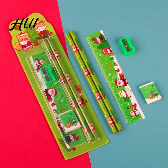 Christmas Stocking Stuffer Themed Pencil Set Santa Snowman Elk with Sharpener And Stationery Eraser Kids' Drawing Supplies for Holiday Gifts