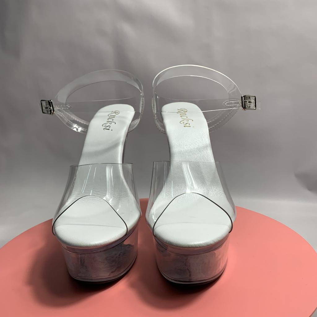 Женские босоножки на высоком каблуке Летние с прозрачной подошвой Розовые женские водонепроницаемые на платформе Супер высокий каблук 15 см Модные сандалии YKC