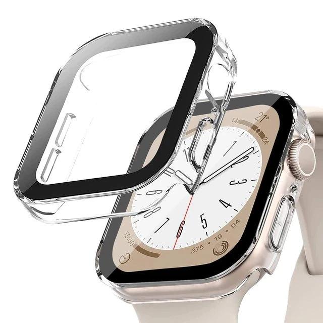 Стекло+Чехол для Apple Watch 46мм 44мм 45мм 40мм 41мм 42мм с прямым краем Защитная крышка корпуса iWatch 10 9 8 7 SE 6 5 4 чехол