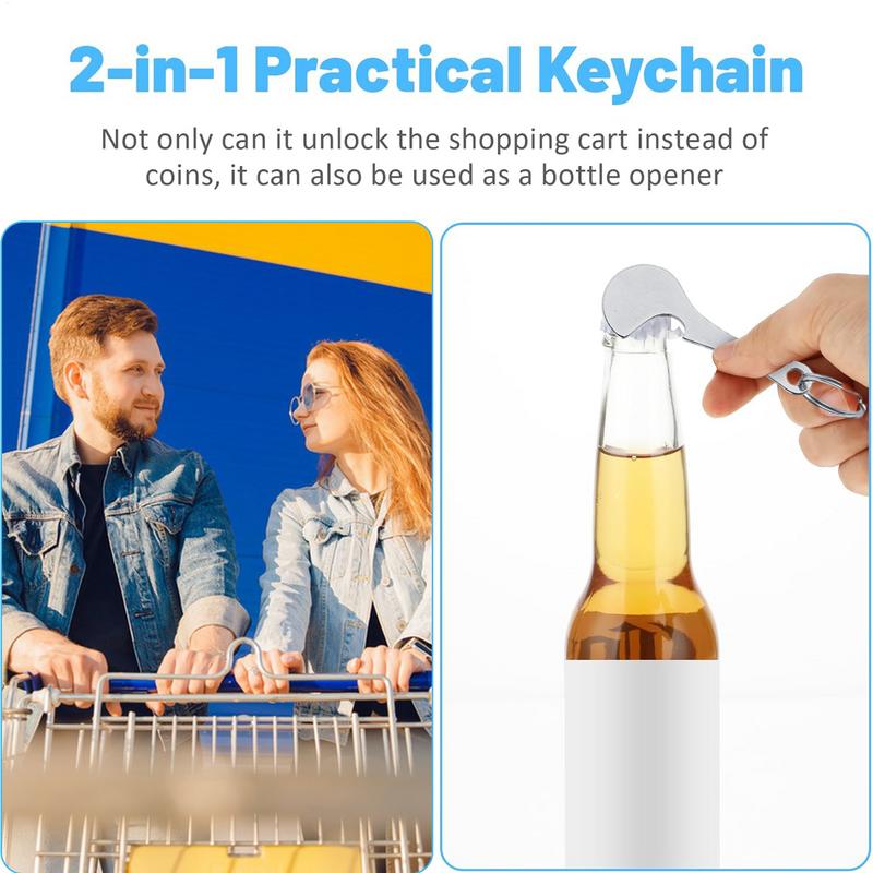 1PC Stainless Steel Shopping Cart Tokens Keychain Bottle Opener Grocery Store Shopping Cart Supermarket Anti-lost Hanging Tag