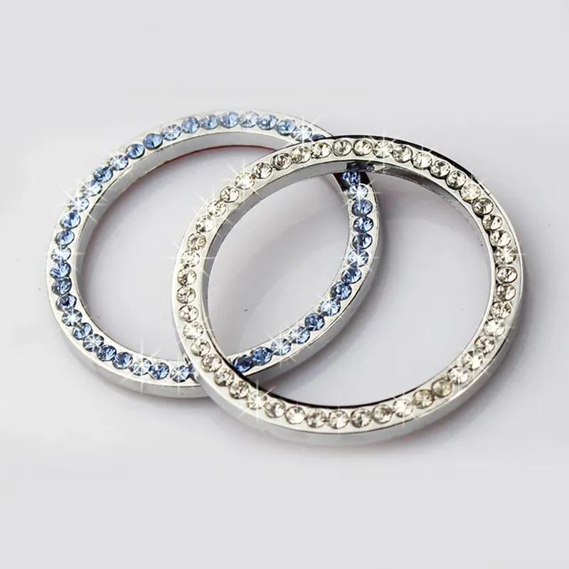 1x Auto Car SUV Decorative Silver Pink Blue Accessories Button Start Switch Diamond Ring Start Stop Button Cover Universal