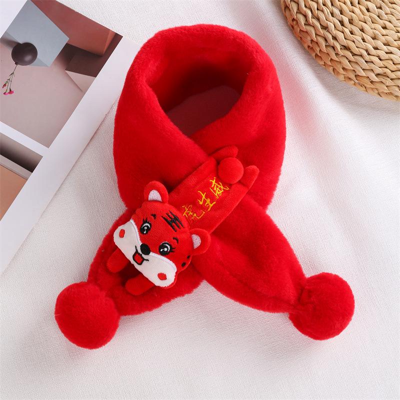 Red Plush Children's Scarf: Faux Rabbit Fur Neck Warmer for Autumn and Winter