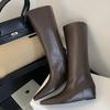 Eilyken Soft Leather Pointed Toe Women Knee High Boots Fashion Wedges Low Heels Ladies Shoes Long Booties De Mujer