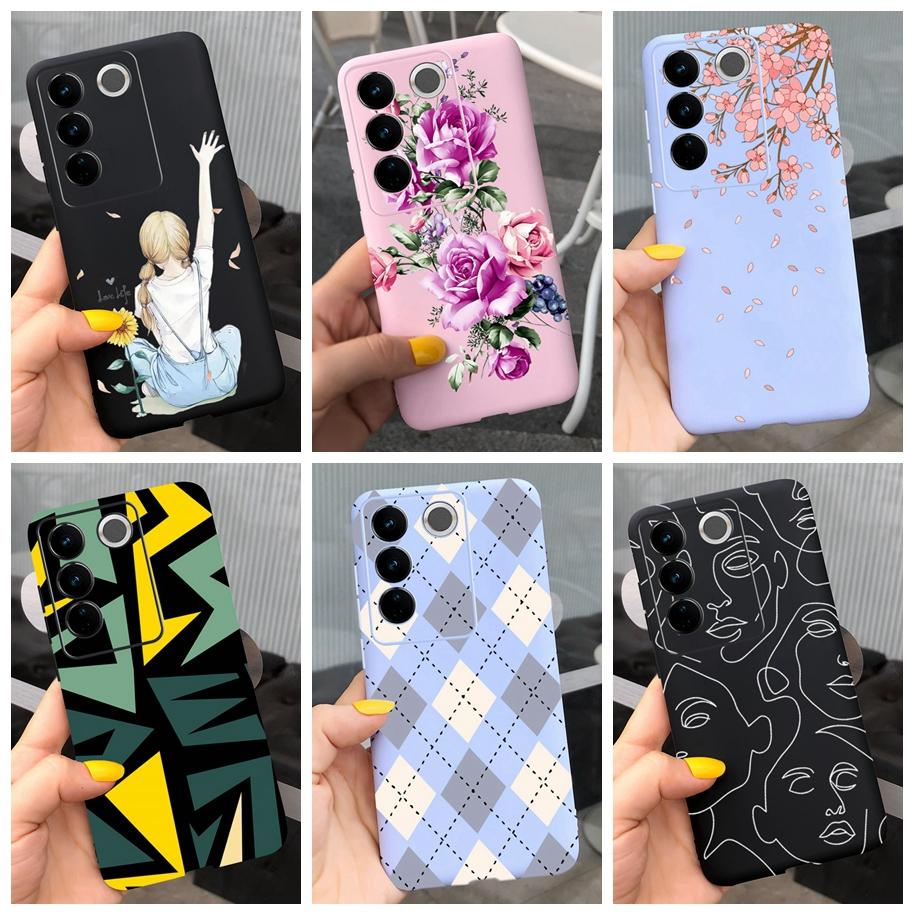 Чехол для Vivo V27 Pro Задняя крышка для Vivo V27e Модный чехол-фунда конфетного цвета с рисунком для Vivo V27 5G V 27e V27Pro V2237 V2230 Мягкий чехол