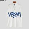 INCERUN Men Stand V Neck Sleeveless Letter Print Casual Rib Tank Tops 
