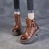 Женские полусапоги 6 см 2024 Осень Зима Качественная Натуральная Кожа Толстый Высокий Каблук Платформа Широкий Носок Шнуровка Ретро Сапоги