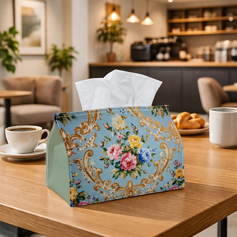 1pc Party Tissue Box,Rococo Baroque Floral,Multifunctional Tissue Holder,Golden Scroll Ornament Symmetric,Outdoor Party Supplies, Everyday Desktop Tis