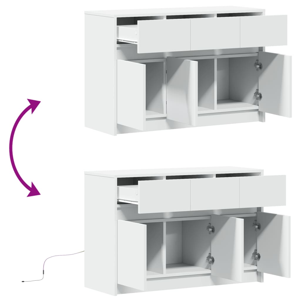 TV Cabinet with LED Lighting White 91 x 34 x 61 cm Engineered Wood