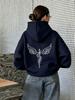 Women Wing-line Pattern Hoodie Unisex Autumn Winter Hooded Everyday Outdoors Hoodie for Any Occasion