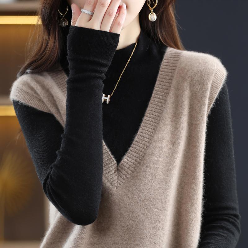 Женский жилет с V-образным вырезом, кашемир Цинхэ, 30% кашемир, 70% шерсть, зимний вязаный пуловер, осенний свитер, кашемировый свитер
