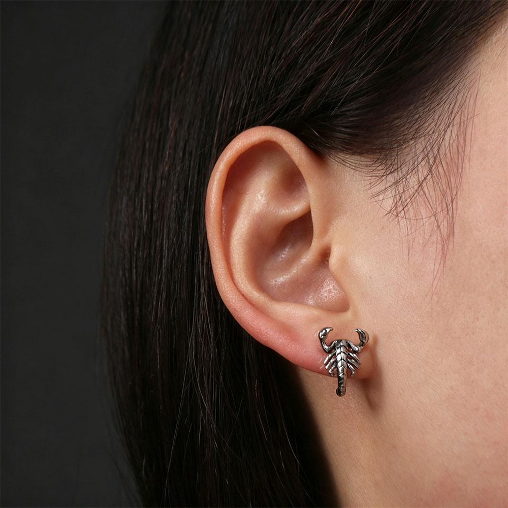 Punk Silver Stud Earrings Gothic Men Ear Studs Mini Scorpion Earrings Studs Women