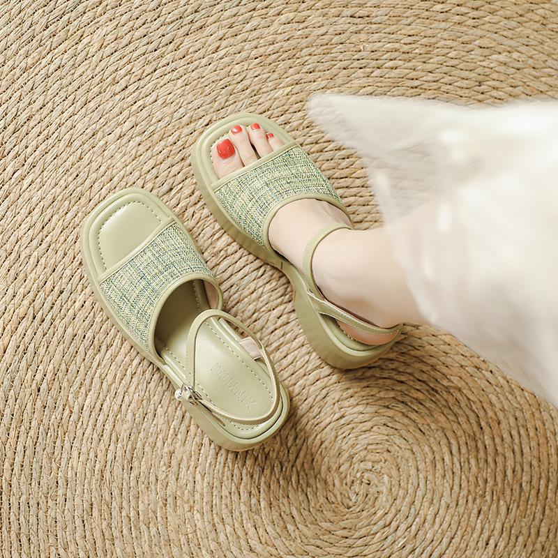 Platform sandals women's summer new slope heel waterproof table small man heightened 7CM one-word buckle open-toe strap Roman shoes