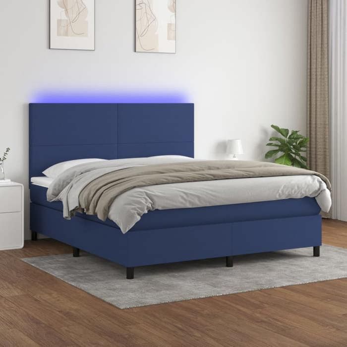Maison Exclusive - Sommier à lattes de lit et matelas et LED Bleu 180x200 cm Tissu