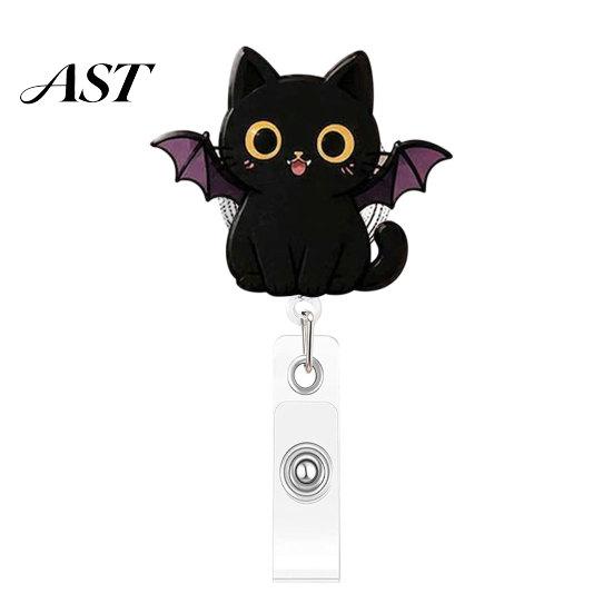 Funny Pumpkin Ghost Badge Holder Halloween Black Cat Reel, Retractable with 360 Degree Rotating Clip, Student Id Card Protector Acrylic Decorative