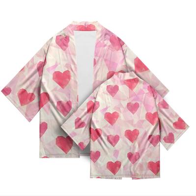 Женский летний топ-кимоно с 3D принтом в виде сердец, этнический японский стиль для взрослых