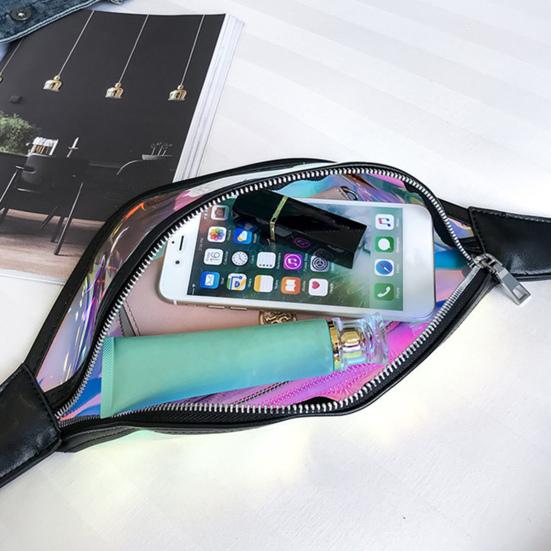 Transparent Waist Bag Waterproof Mini Fanny Pack Iridescent Belt Bag with Adjustable Strap for Women Men Travel Fitness Outdoor Use