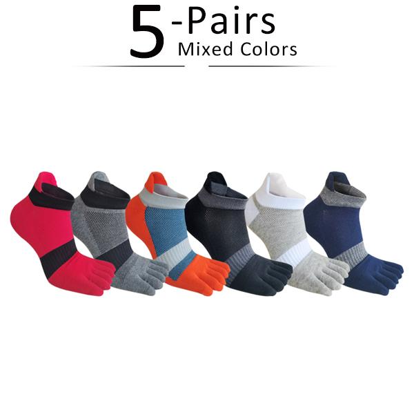 5 Pairs 5 Finger Socks Large Size Cotton Striped Mesh Bright Color Sweat-Absorbing Fitness Marathon Bike Sport Toe Plus Socks