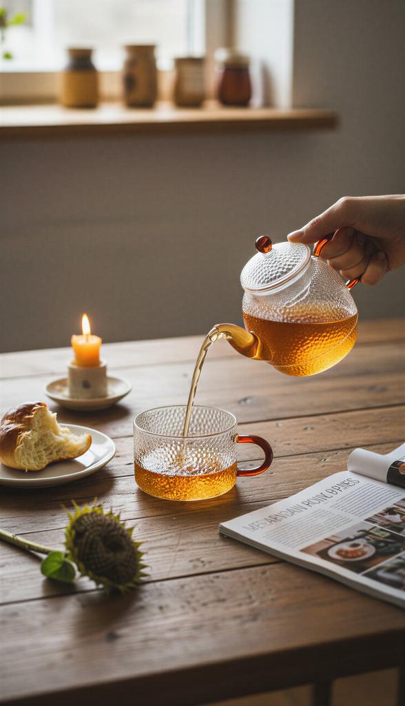KETTLE JUG WITH INFUSER 0.5L WITH CUP 250ml GLASS TEA SET