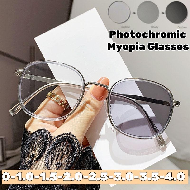 Новые ретро фотохромные очки для близорукости для женщин и мужчин, большая оправа, солнцезащитные очки с защитой от синего света и изменяющие цвет, с диоптриями от 0 до -4.0