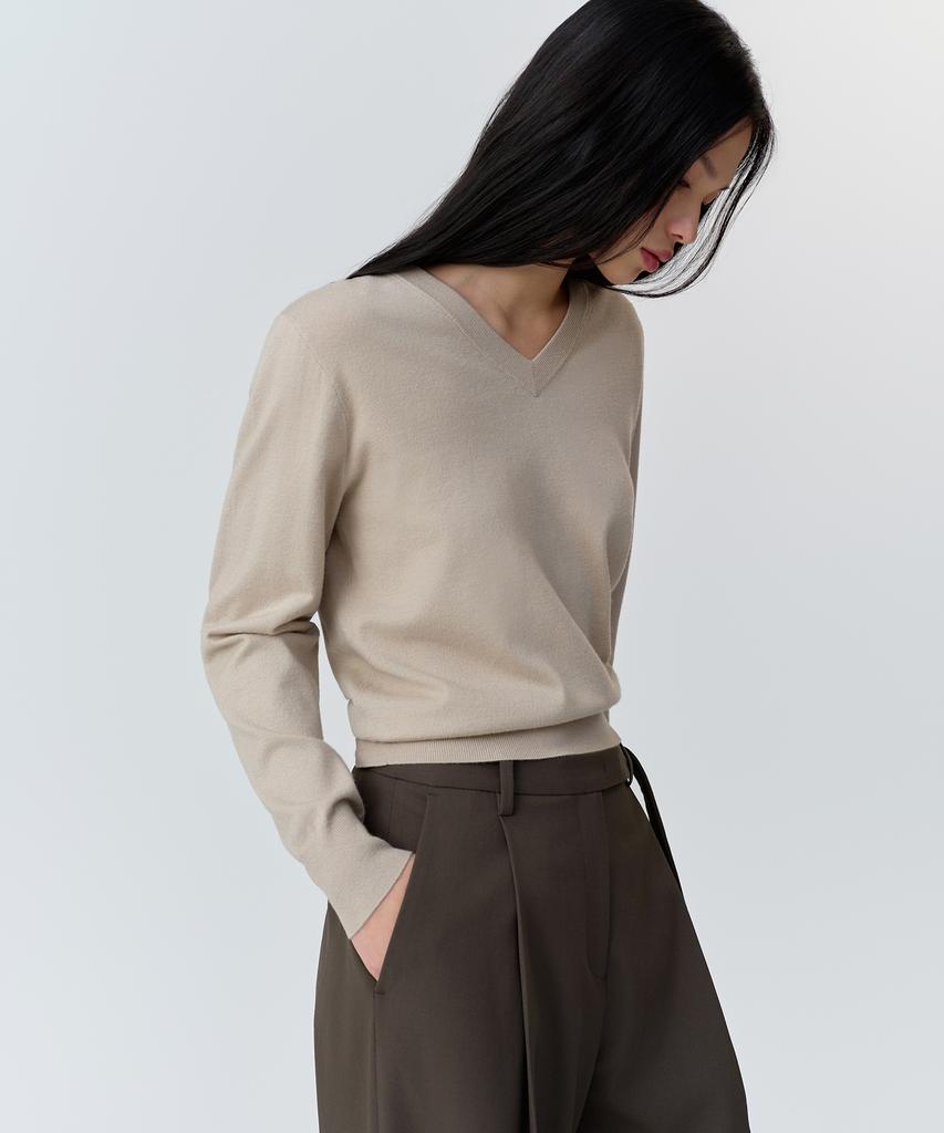 MUSINSA STANDARD WOMAN Women'S Essential V-Neck Knit [Grayish Beige]