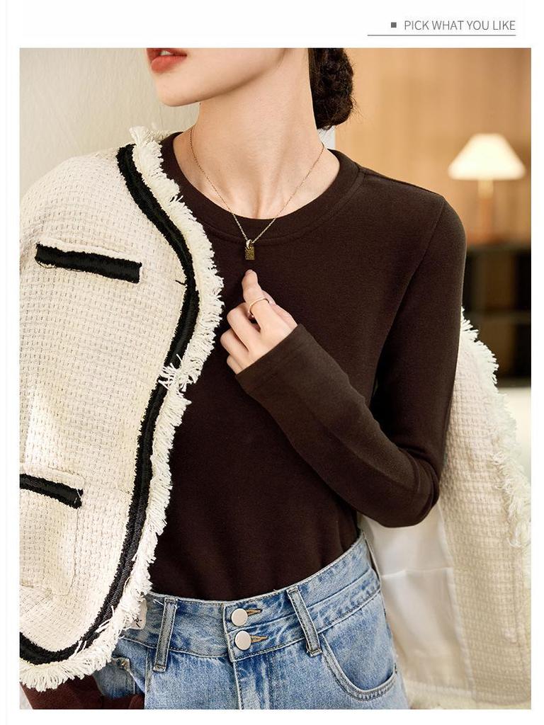 Женский двусторонний красный топ из немецкого бархата с полувысоким воротником и длинными рукавами — новинка осени/зимы 2024 г.