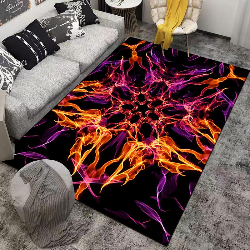 Abstract Fire Pattern Area Rug with Black Background, Home Decor Carpet Suitable for use as an anti-slip for living room bedroom sofas