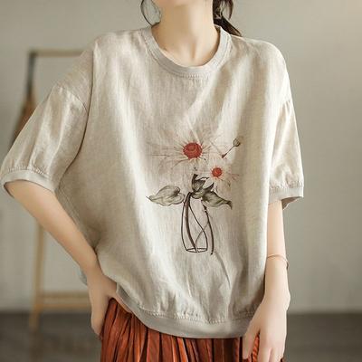 Топы женские хлопковые летние футболки больших размеров с воротником-поло свободные напечатанные повседневные пуловеры футболки топы