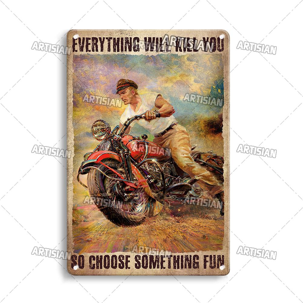 Retro Motorcycle Metal Tin Sign Classic Metal Plaque Man Cave Garage Wall Decorative Rusty Metal Sign Industrial Decor