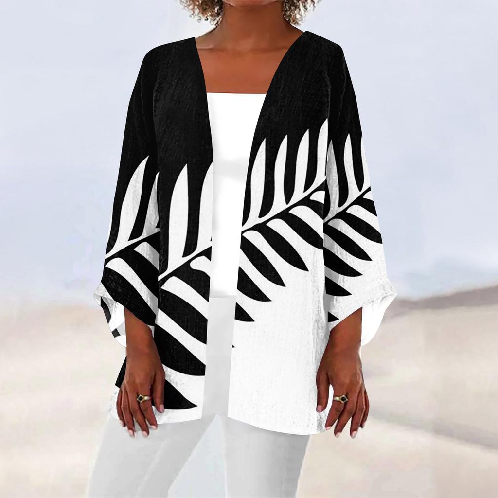 Women's Casual Fashion Caot Retro Printed Lightweight Medium Length Jacket Cardigan