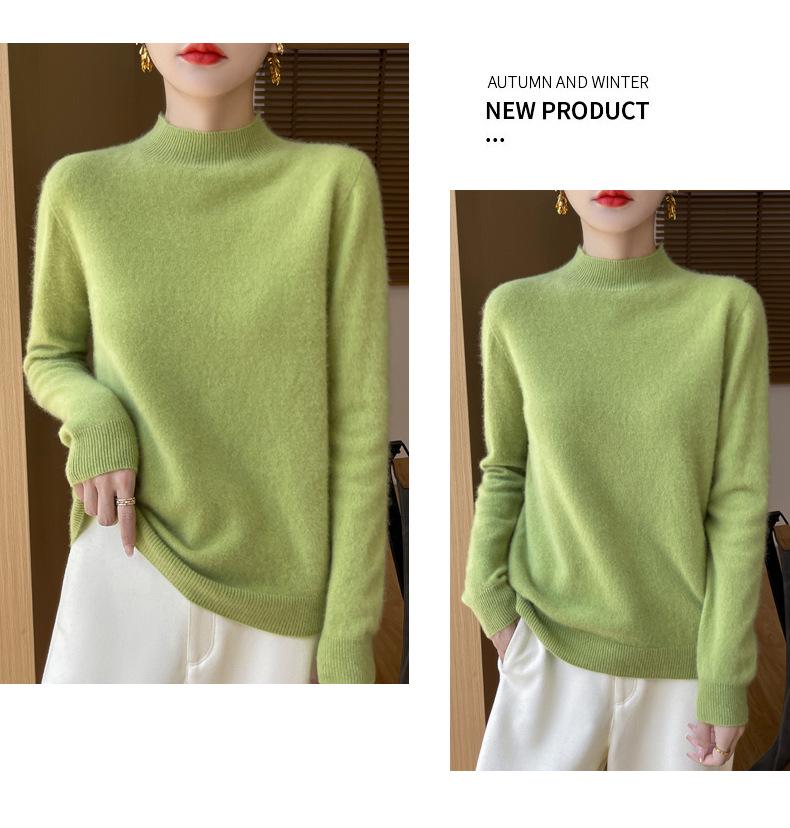 Women's Seamless Wool Sweater - Half-High Collar, Versatile Knit Base Layer, Fashionable and Warm for Autumn/Winter, New Arrival
