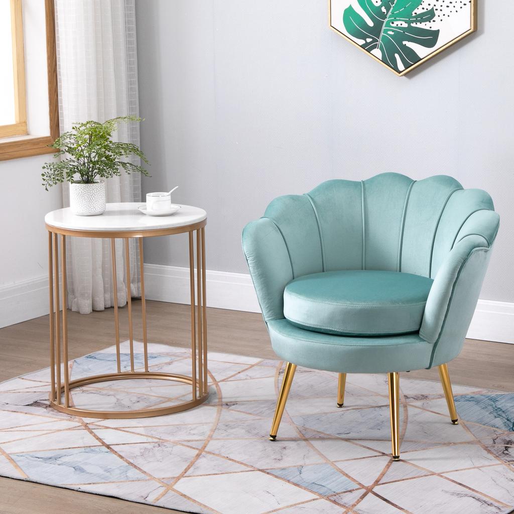 Blue Velvet Vintage Design Armchair, Bedroom Armchair with High Backrest 76x67x74cm, Green
